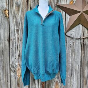 Peter Millar 1/4 Zip Sweater Size XL Teal Knit Merino Wool Mock Neck Blue-Green